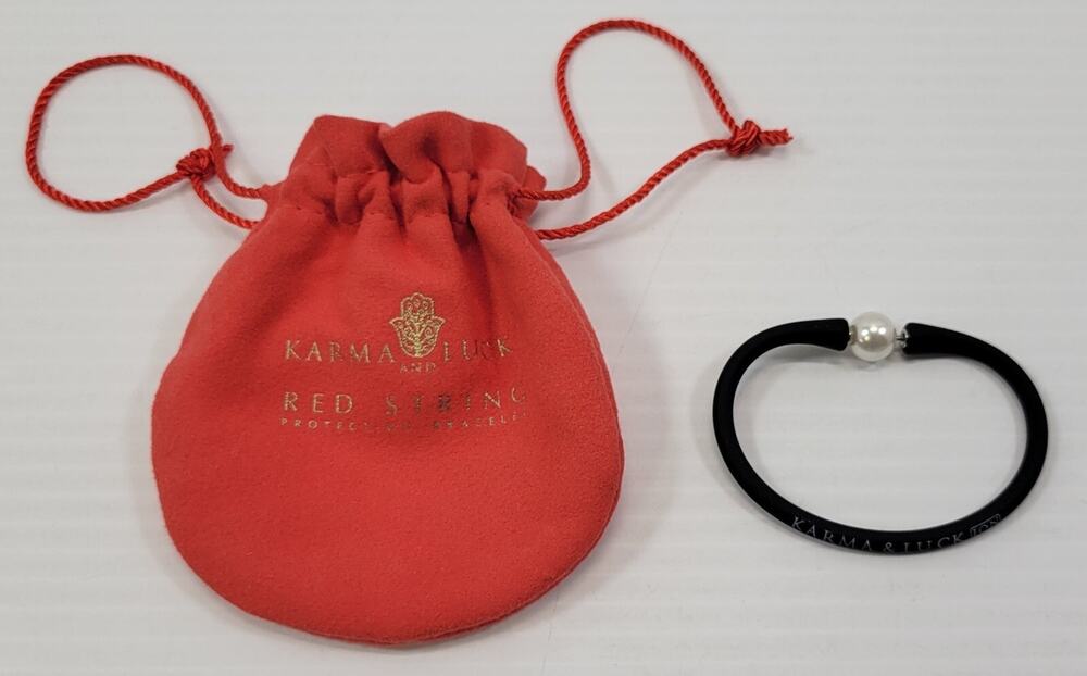 *C3) Karma & Luck Black Silicone Ion Band Bracelet Pearl